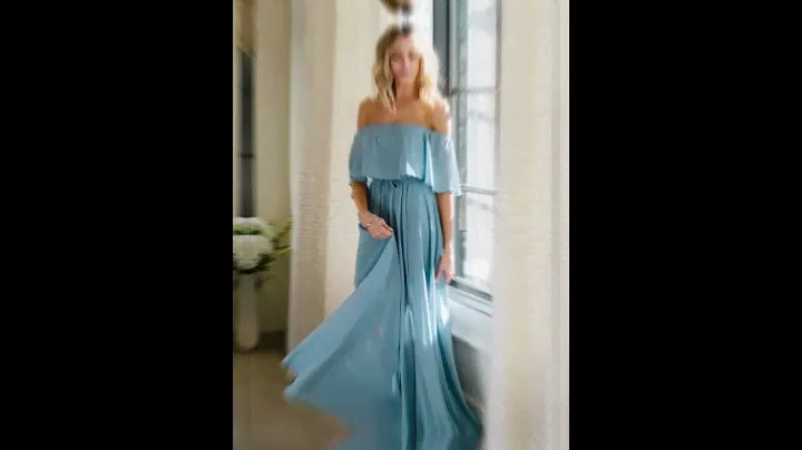 Off The Shoulder Ruffle Party Dress Casual Side Split Beach Long Maxi Dresses with Pockets #outfit